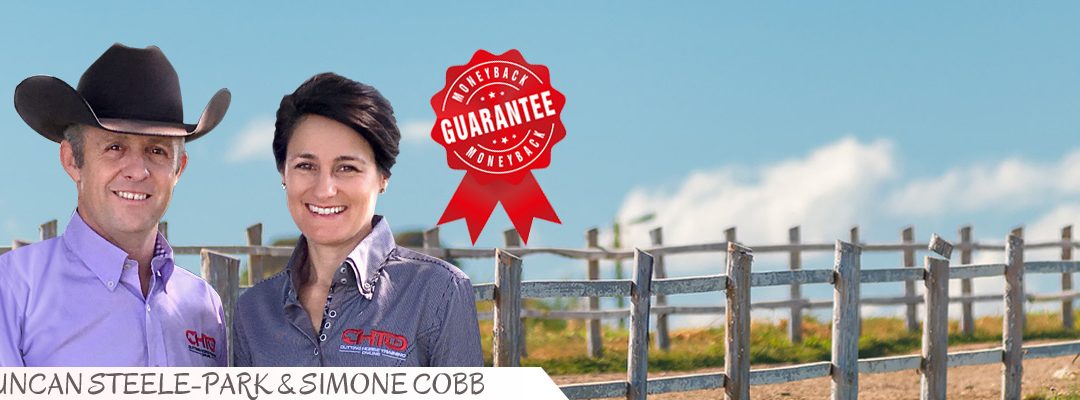 Duncan Steel-Park and Simone Cobb, founders of Cutting Horse Training Online, offer a money-back guarantee of their cutting horse video training